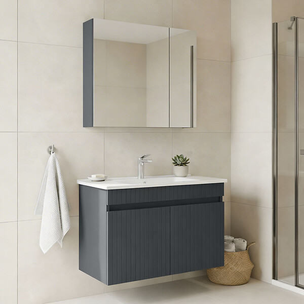 HABITAT ET JARDIN - Ensemble Meuble Vasque avec Miroir (2 Pièces) "Tivoli 85" - 85 x 45 x 57 cm - Matte Anthracite - large