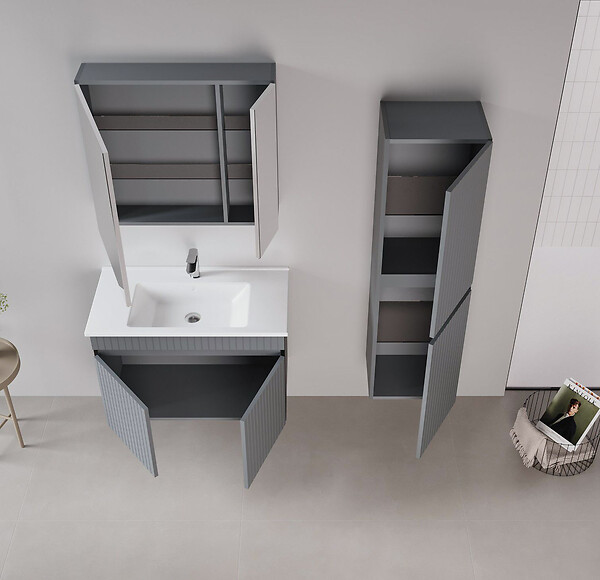 HABITAT ET JARDIN - Ensemble Meuble Vasque avec Miroir (2 Pièces) "Tivoli 85" - 85 x 45 x 57 cm - Matte Anthracite - large