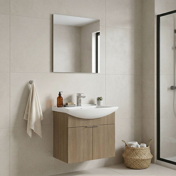 HABITAT ET JARDIN - Ensemble Meuble Vasque avec Miroir (2 Pièces) "Purus 65" - 65 x 50 x 58 cm - Oak - large