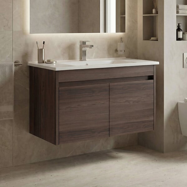 HABITAT ET JARDIN - Meuble Vasque "Side 85 v2" - 85 x 45 x 52 cm - Dark Walnut - large