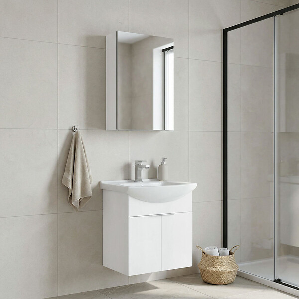 HABITAT ET JARDIN - Ensemble Meuble Vasque avec Miroir (2 Pièces) "Purus 55" - 55 x 50 x 58 cm - White - large