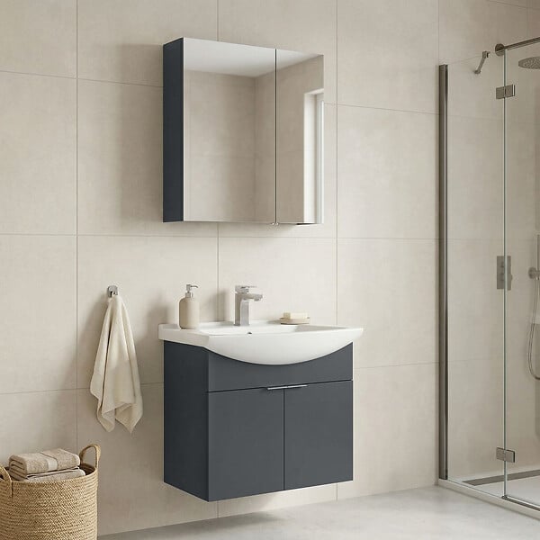 HABITAT ET JARDIN - Ensemble Meuble Vasque avec Miroir (2 Pièces) "Purus 65" - 65 x 50 x 58 cm - Matte Anthracite - large