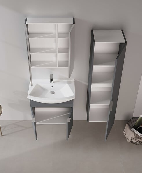 HABITAT ET JARDIN - Ensemble Meuble Vasque avec Miroir (2 Pièces) "Purus 65" - 65 x 50 x 58 cm - Matte Anthracite - large