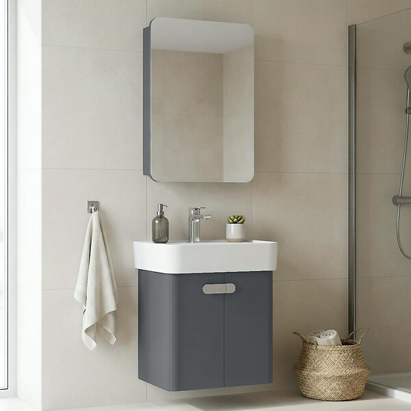 HABITAT ET JARDIN - Ensemble Meuble Vasque avec Miroir (2 Pièces) "Orbit 55" - 55 x 38 x 62 cm - Anthracite - large