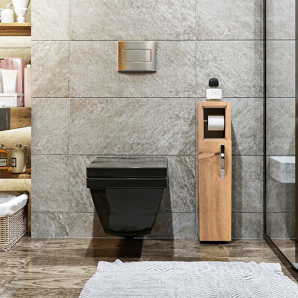 HABITAT ET JARDIN - Meuble support pour papier toilette en bois "Star" - 15 x 12 x 65 cm - Marron - large