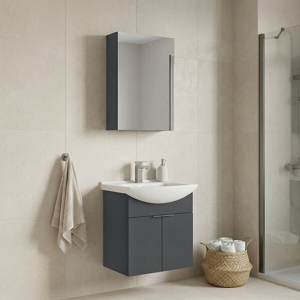HABITAT ET JARDIN - Ensemble Meuble Vasque avec Miroir (2 Pièces) "Purus 55" - 55 x 50 x 58 cm - Matte Anthracite - large