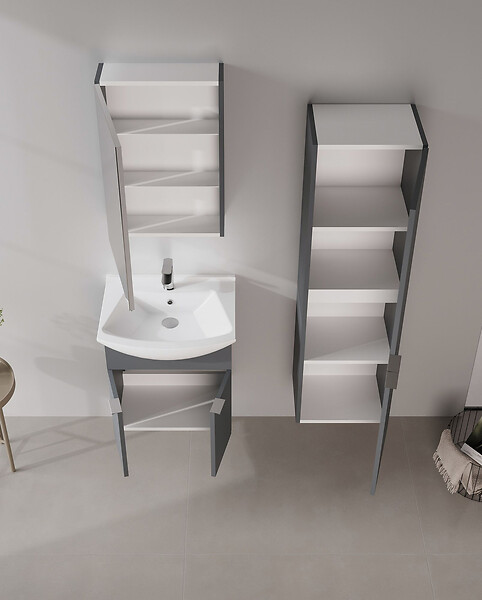 HABITAT ET JARDIN - Ensemble Meuble Vasque avec Miroir (2 Pièces) "Purus 55" - 55 x 50 x 58 cm - Matte Anthracite - large