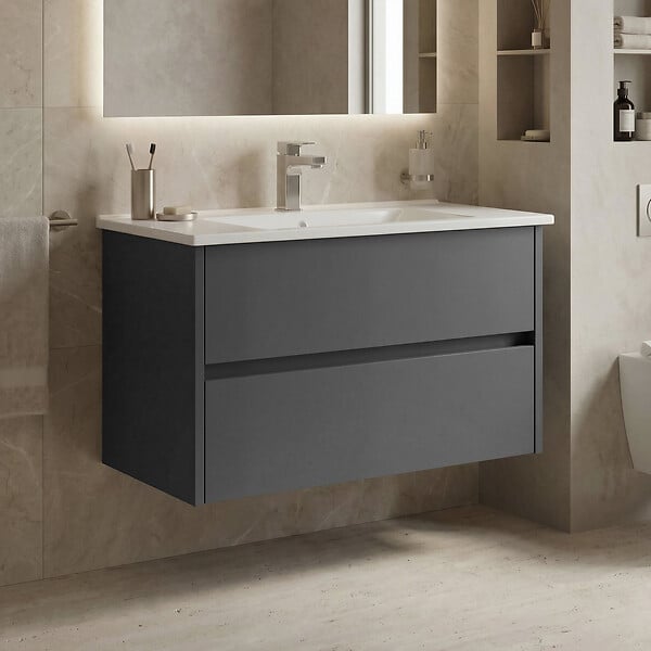 HABITAT ET JARDIN - Meuble Vasque "Side 85 v2" - 85 x 45 x 52 cm - Matte Anthracite - large
