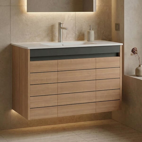 HABITAT ET JARDIN - Meuble Vasque "Ricato 100" - 101 x 47 x 62 cm - Walnut - large