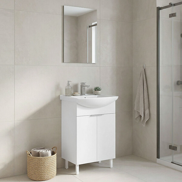 HABITAT ET JARDIN - Ensemble Meuble Vasque avec Miroir (2 Pièces) "Purus 55" - 55 x 2 x 83 cm - White - large