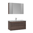 HABITAT ET JARDIN - Ensemble Meuble Vasque avec Miroir (2 Pièces) "Side 100 v3" - 100 x 16 x 52 cm - Walnut - vignette