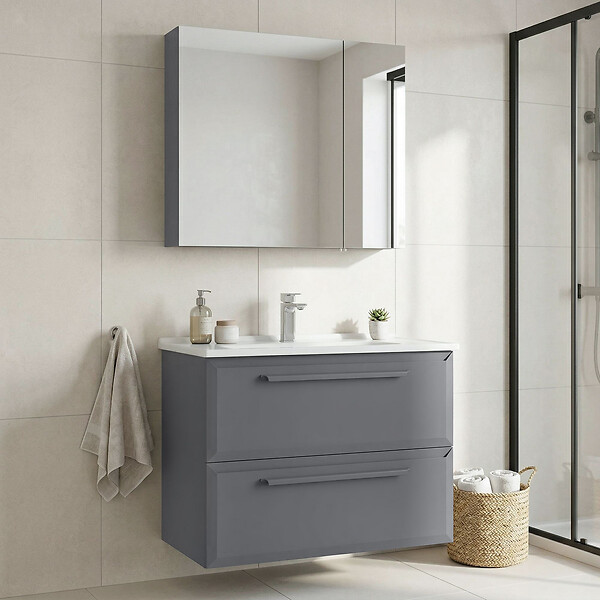 HABITAT ET JARDIN - Ensemble Meuble Vasque avec Miroir (2 Pièces) "Nuvola 80 v2" - 80 x 50 x 62 cm - Grey - large
