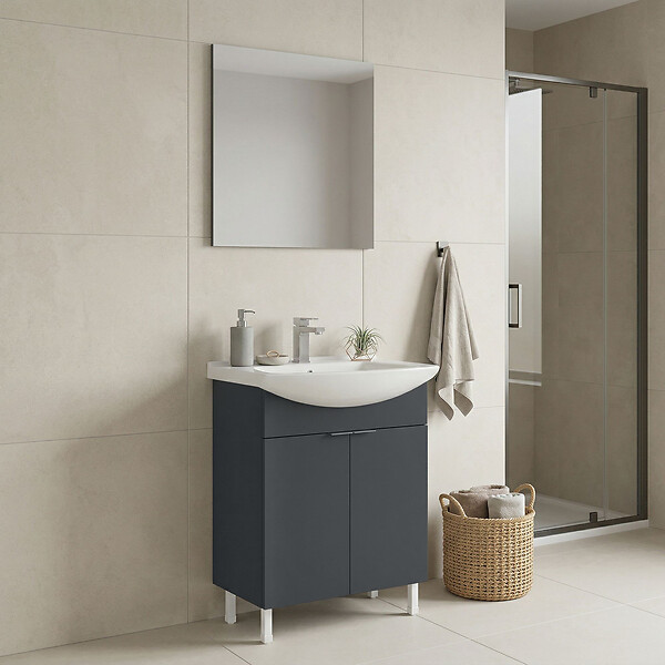 HABITAT ET JARDIN - Ensemble Meuble Vasque avec Miroir (2 Pièces) "Purus 65" - 65 x 50 x 83 cm - Matte Anthracite - large