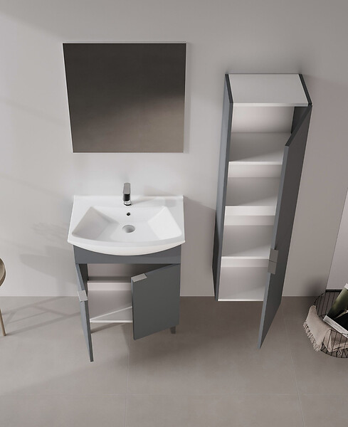 HABITAT ET JARDIN - Ensemble Meuble Vasque avec Miroir (2 Pièces) "Purus 65" - 65 x 50 x 83 cm - Matte Anthracite - large