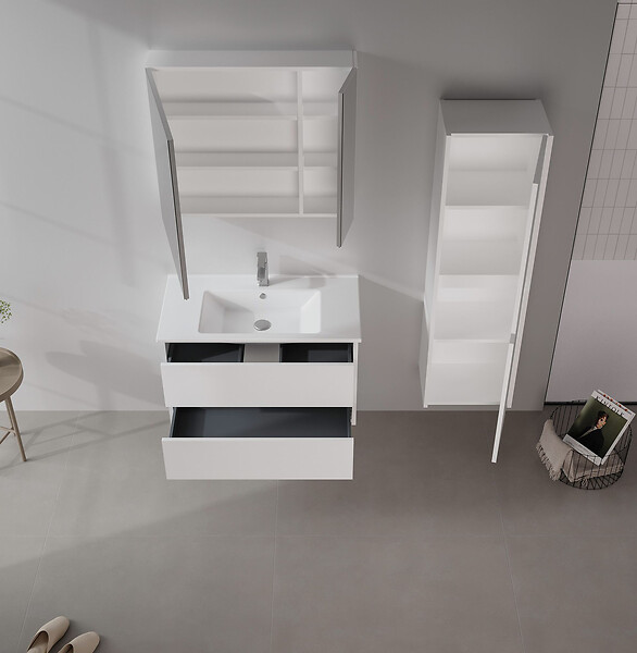 HABITAT ET JARDIN - Ensemble Meuble Vasque avec Miroir (2 Pièces) "Side 85 v2" - 85 x 45 x 52 cm - Matte White - large