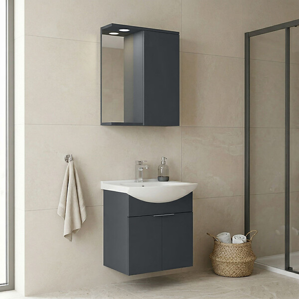 HABITAT ET JARDIN - Ensemble Meuble Vasque avec Miroir (2 Pièces) "Purus 55" - 55 x 50 x 58 cm - Matte Anthracite - large