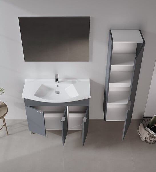 HABITAT ET JARDIN - Ensemble Meuble Vasque avec Miroir (2 Pièces) "Purus 100" - 100 x 50 x 83 cm - Matte Anthracite - large