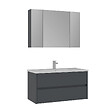 HABITAT ET JARDIN - Ensemble Meuble Vasque avec Miroir (2 Pièces) "Side 100 v3" - 100 x 16 x 52 cm - Matte Anthracite - vignette