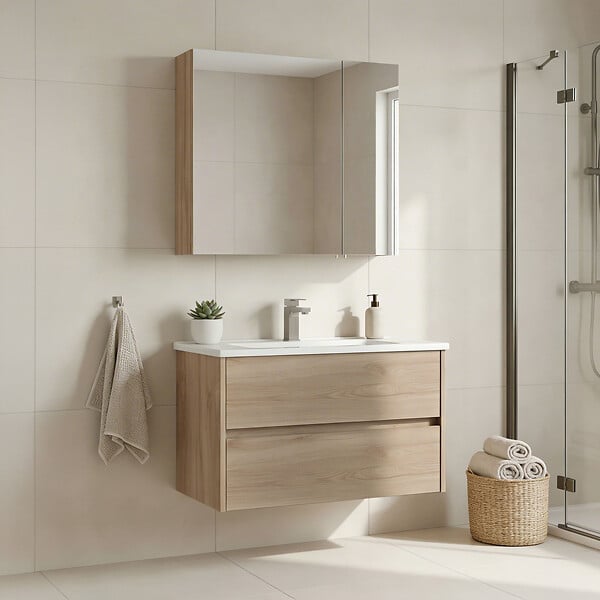 HABITAT ET JARDIN - Ensemble Meuble Vasque avec Miroir (2 Pièces) "Side 85 v2" - 85 x 45 x 52 cm - Oak - large