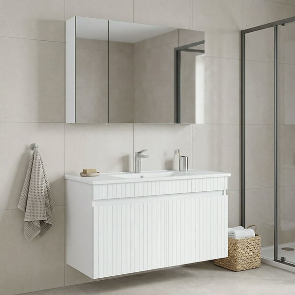 HABITAT ET JARDIN - Ensemble Meuble Vasque avec Miroir (2 Pièces) "Tivoli 100" - 100 x 45 x 66 cm - Matte White - large