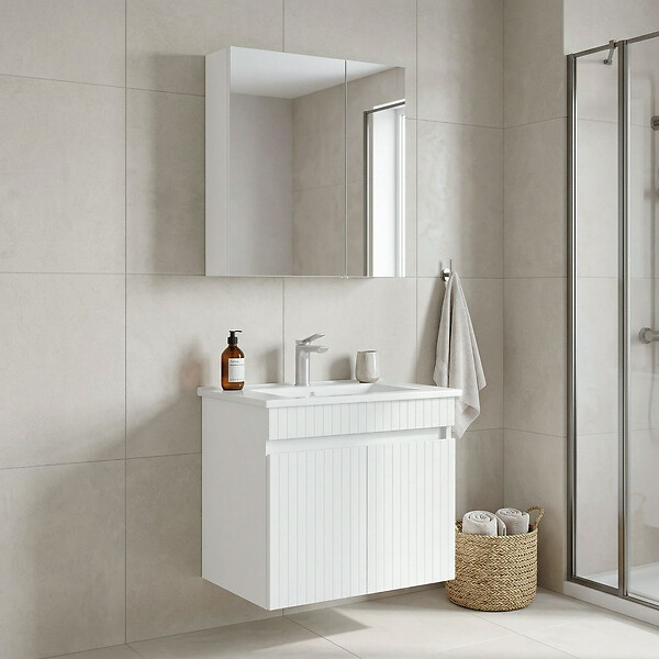 HABITAT ET JARDIN - Ensemble Meuble Vasque avec Miroir (2 Pièces) "Tivoli 65" - 65 x 45 x 57 cm - Matte White - large