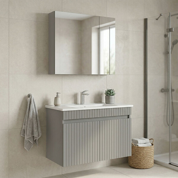 HABITAT ET JARDIN - Ensemble Meuble Vasque avec Miroir (2 Pièces) "Tivoli 85" - 85 x 45 x 57 cm - Matte Cashmere - large