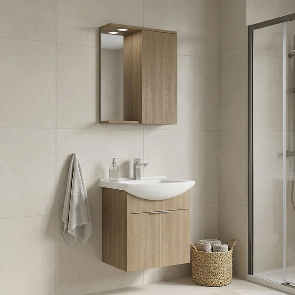 HABITAT ET JARDIN - Ensemble Meuble Vasque avec Miroir (2 Pièces) "Purus 55" - 55 x 50 x 58 cm - Oak - large