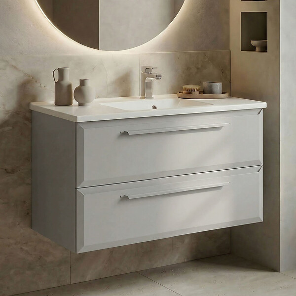 HABITAT ET JARDIN - Meuble Vasque "Nuvola 100 v2" - 100 x 50 x 62 cm - Cashmere - large