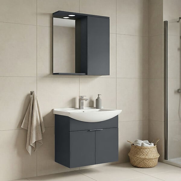 HABITAT ET JARDIN - Ensemble Meuble Vasque avec Miroir (2 Pièces) "Purus 65" - 65 x 50 x 58 cm - Matte Anthracite - large