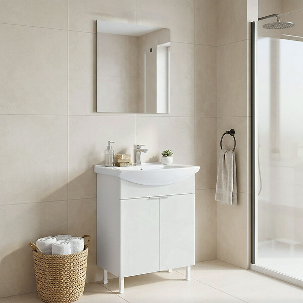 HABITAT ET JARDIN - Ensemble Meuble Vasque avec Miroir (2 Pièces) "Purus 65" - 65 x 50 x 83 cm - White - large