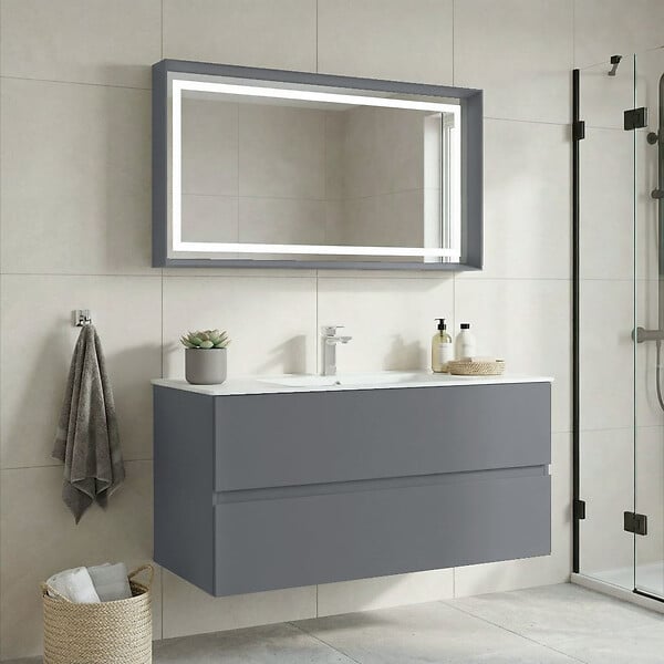HABITAT ET JARDIN - Ensemble Meuble Vasque avec Miroir (2 Pièces) "Nest 121 v2" - 121 x 51 x 55 cm - Matte Grey - large