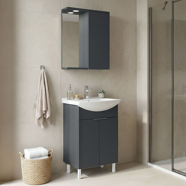 HABITAT ET JARDIN - Ensemble Meuble Vasque avec Miroir (2 Pièces) "Purus 55" - 55 x 50 x 83 cm - Matte Anthracite - large