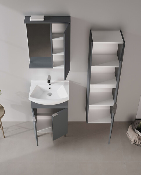 HABITAT ET JARDIN - Ensemble Meuble Vasque avec Miroir (2 Pièces) "Purus 55" - 55 x 50 x 83 cm - Matte Anthracite - large