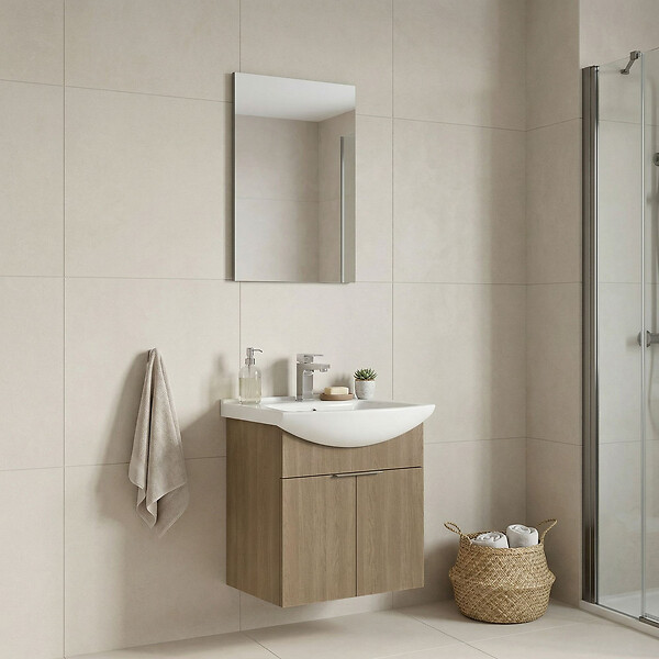 HABITAT ET JARDIN - Ensemble Meuble Vasque avec Miroir (2 Pièces) "Purus 55" - 55 x 50 x 58 cm - Oak - large