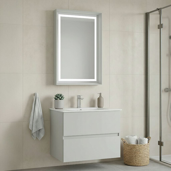 HABITAT ET JARDIN - Ensemble Meuble Vasque avec Miroir (2 Pièces) "Nest 71 v2" - 71 x 51 x 55 cm - Matte Cashmere - large