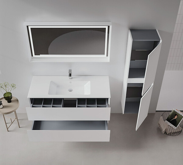 HABITAT ET JARDIN - Ensemble Meuble Vasque avec Miroir (2 Pièces) "Nest 121 v2" - 121 x 51 x 55 cm - Matte White - large