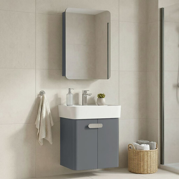HABITAT ET JARDIN - Ensemble Meuble Vasque avec Miroir (2 Pièces) "Orbit 55" - 55 x 38 x 62 cm - Grey - large