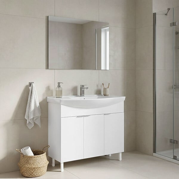 HABITAT ET JARDIN - Ensemble Meuble Vasque avec Miroir (2 Pièces) "Purus 100" - 100 x 50 x 83 cm - White - large