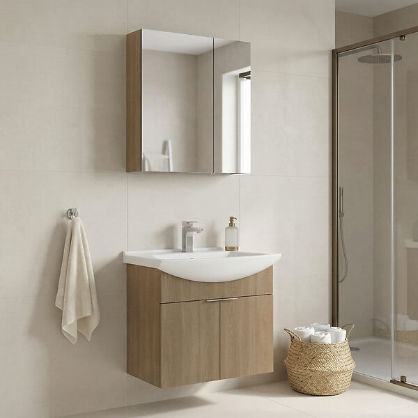 HABITAT ET JARDIN - Ensemble Meuble Vasque avec Miroir (2 Pièces) "Purus 65" - 65 x 50 x 58 cm - Oak - large