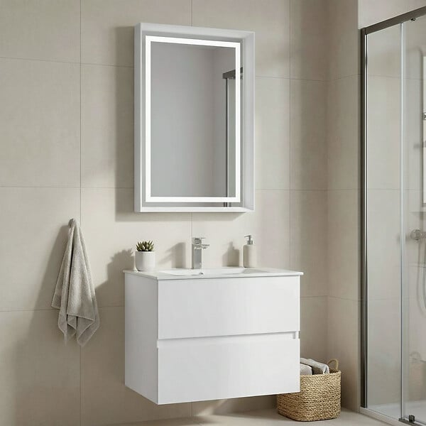 HABITAT ET JARDIN - Ensemble Meuble Vasque avec Miroir (2 Pièces) "Nest 71 v2" - 71 x 51 x 55 cm - Matte White - large