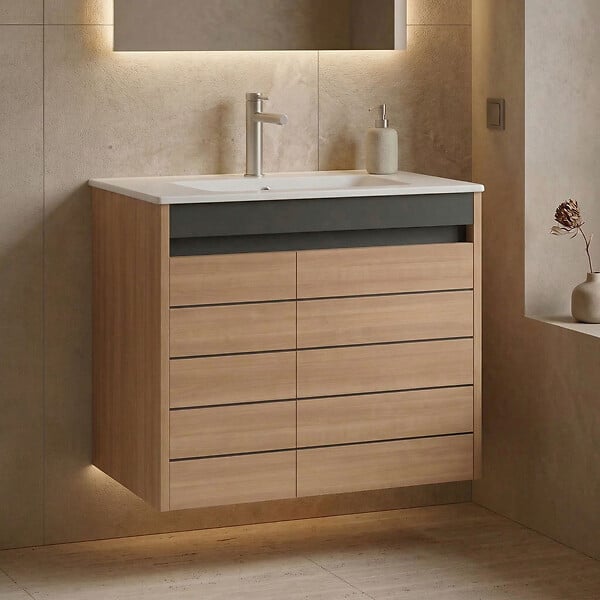 HABITAT ET JARDIN - Meuble Vasque "Ricato 80" - 81 x 47 x 62 cm - Walnut - large