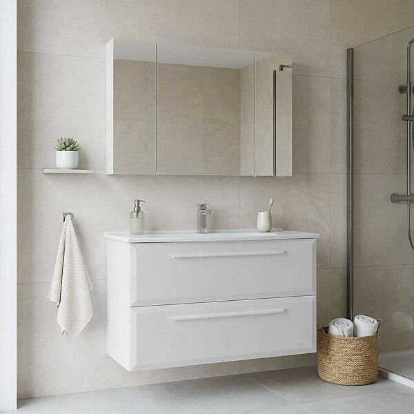 HABITAT ET JARDIN - Ensemble Meuble Vasque avec Miroir (2 Pièces) "Nuvola 100 v2" - 100 x 50 x 62 cm - White - large