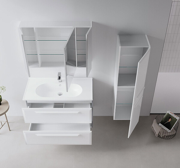 HABITAT ET JARDIN - Ensemble Meuble Vasque avec Miroir (2 Pièces) "Nuvola 100 v2" - 100 x 50 x 62 cm - White - large