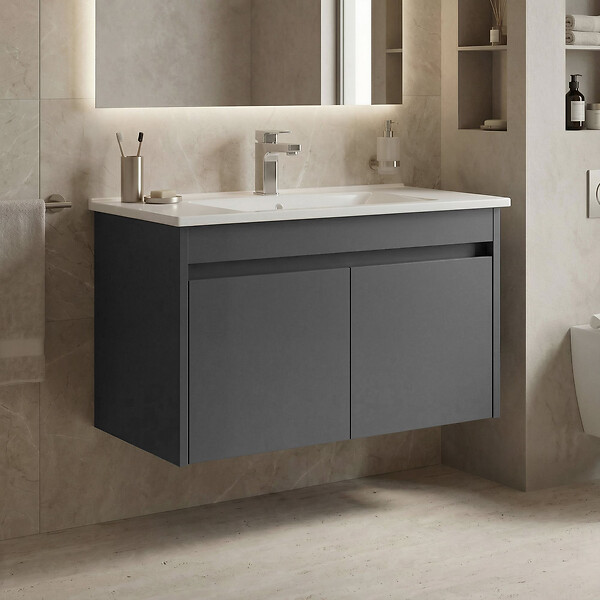 HABITAT ET JARDIN - Meuble Vasque "Side 85 v2" - 85 x 45 x 52 cm - Matte Anthracite - large