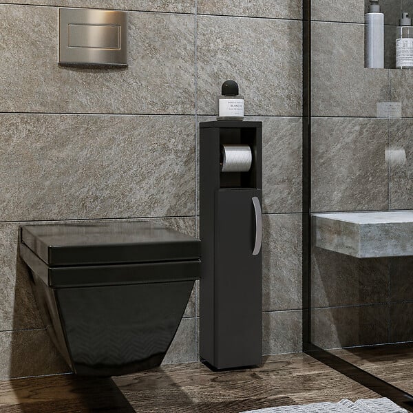 HABITAT ET JARDIN - Meuble support pour papier toilette en bois "Star" - 15 x 12 x 65 cm - Gris anthracite - large