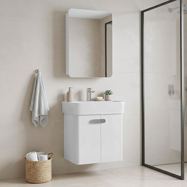 HABITAT ET JARDIN - Ensemble Meuble Vasque avec Miroir (2 Pièces) "Orbit 55" - 55 x 38 x 62 cm - White - large