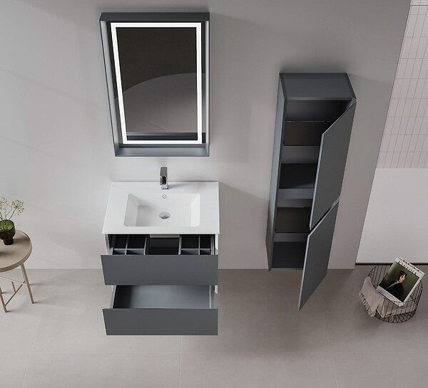 HABITAT ET JARDIN - Ensemble Meuble Vasque avec Miroir (2 Pièces) "Nest 71 v2" - 71 x 51 x 55 cm - Matte Anthracite - large