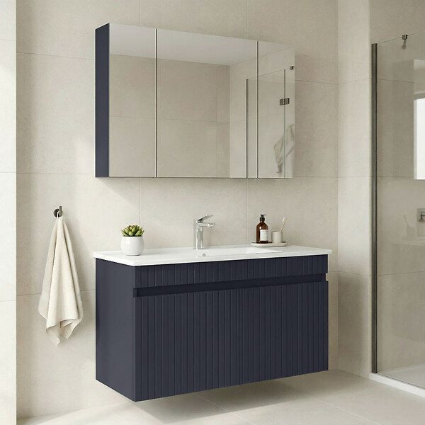 HABITAT ET JARDIN - Ensemble Meuble Vasque avec Miroir (2 Pièces) "Tivoli 100" - 100 x 45 x 57 cm - Matte Navy Blue - large