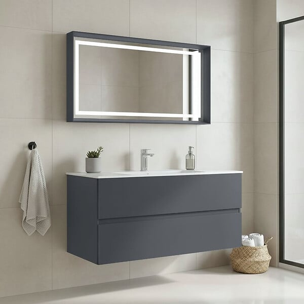 HABITAT ET JARDIN - Ensemble Meuble Vasque avec Miroir (2 Pièces) "Nest 121 v2" - 121 x 51 x 55 cm - Matte Anthracite - large