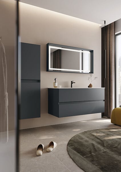 HABITAT ET JARDIN - Ensemble Meuble Vasque avec Miroir (2 Pièces) "Nest 121 v2" - 121 x 51 x 55 cm - Matte Anthracite - large